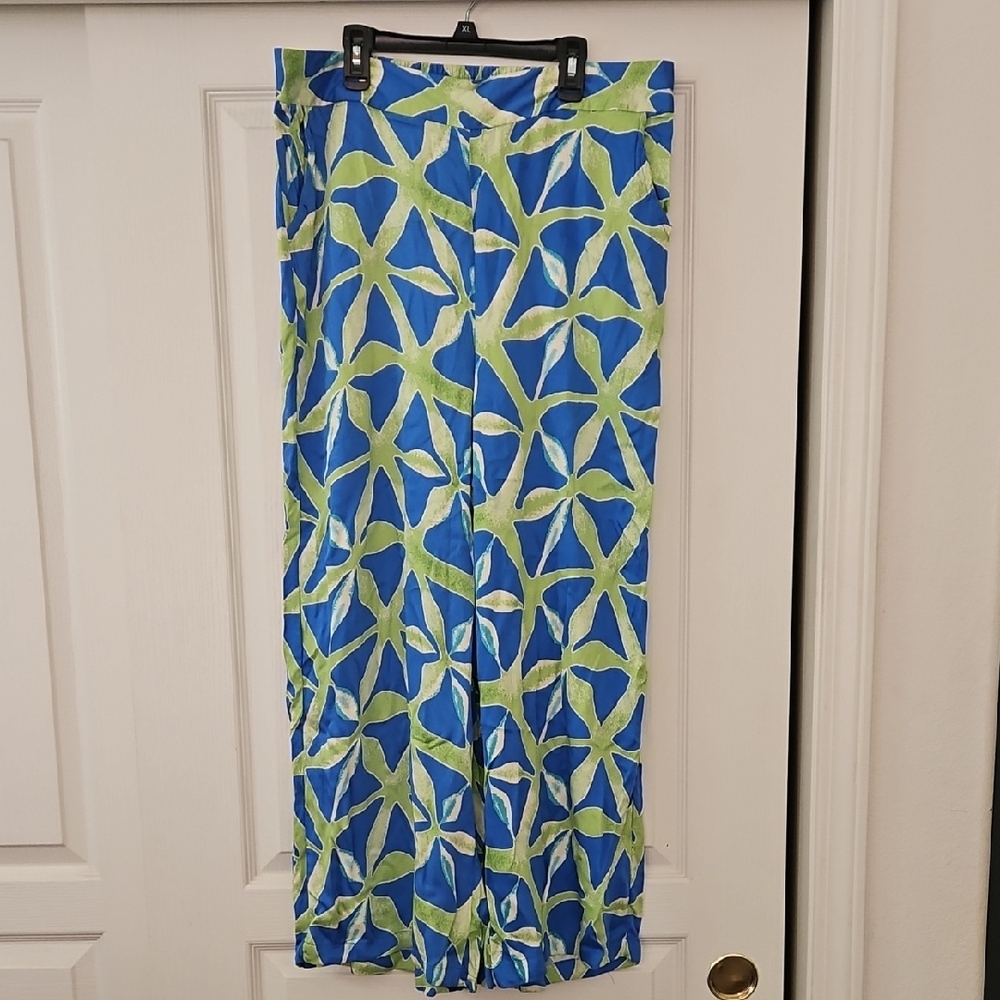 Haute Hippie | "Floral Star" Wide Leg Palazzo Pants blue and green. NWT Size XL